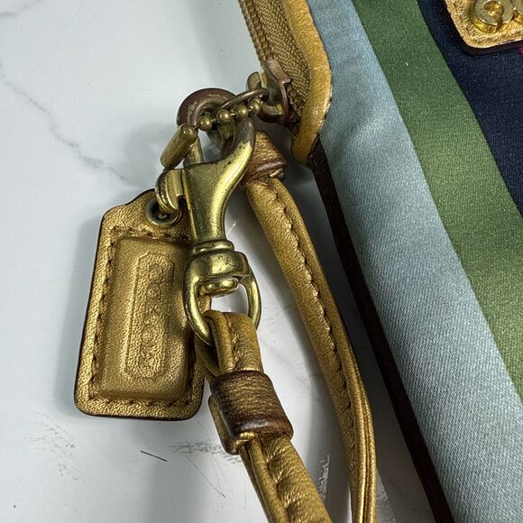 Coach Legacy Stripe N S Universal Case Wristlet Gold Leather Tag Rare Wallet - Picture 3 of 7